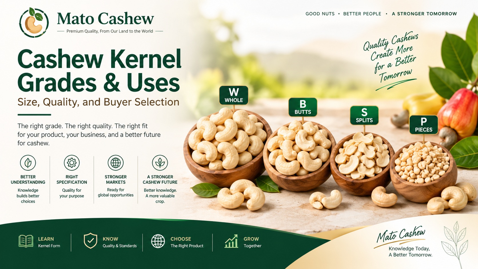 Cashew Kernel Grades & Uses: Size, Quality, and Buyer Selection